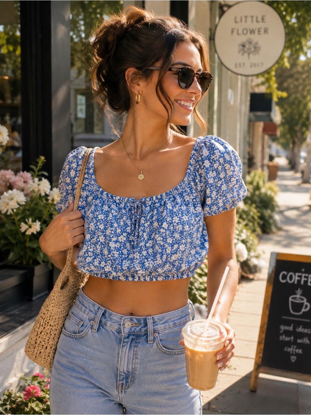Reformation Blue Floral Puff Sleeve Crop Top – Size 2